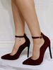 Sandales Femme Talon Aiguille Escarpins Supérieurs En Micro Daim Noir Bride À La Cheville Talon