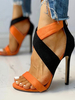 Sandales femme talon haut bretelles croisées bicolores