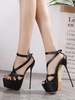 Sandales femme talon haut noir en PU plateforme boucle métal réglable