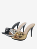 Sandales Femmes Boutons Bout Rond PU Cuir Slide Talon Aiguille Noir