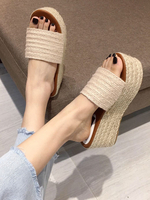 Sandales femmes sandales canne plate-forme bout ouvert sandales chaussures