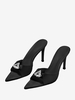 Sandales Femmes Strass Bout pointu Satin Slide Talon Aiguille Noir