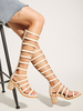 Sandales gladiateur abricot Synthétique cuir bout carré sandales chic à talons mi