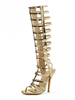 Sandales gladiateur blondes en cuir PU à bout rond et talons gladiateur à imprimé serpent