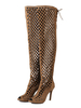 Sandales gladiateur brunes en daim sur les bottes au genou Peep Toe découpées Bottines à talons hauts