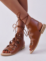 Sandales Gladiateur Femme avec Bride à Lacets avec Bout Ouvert à Cuir Synthétique Unicolore