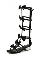 Sandales Gladiateur Femme Plate Unicolore en Cuir Synthétique avec Noeud