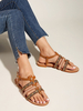 Sandales gladiateur marron café pour femmes en cuir PU bout rond bride à la cheville sandales décontractées"idiennes