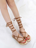Sandales gladiateur marron femmes string en cuir Synthétique à lacets chaussures sandales