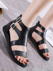Sandales gladiateur noires en cuir Synthétique à bout carré Sandales à boucles latérales