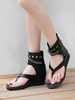 Sandales gladiateur noires en cuir Synthétique à bout carré sandales plates pour femmes