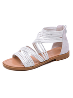 Sandales gladiateur noires en cuir Synthétique à bout ouvert plates femmes chaussures