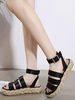 Sandales gladiateur noires pour femmes en cuir Synthétique à bout ouvert Sandales plates en Synthétique