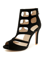 Sandales gladiateur noires pour femmes peep toe découpées sandales à talons hauts