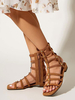 Sandales Gladiateur Plates Femmes à Cuir Synthétique en Crôute à Lacets avec Bout Ouvert Décors avec Paillettes Unicolore