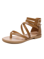 Sandales gladiateurs Café marron gladiateur sandales en cuir Synthétique bout ouvert oeuvre femmes plates chaussures