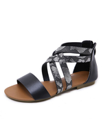 Sandales gladiateurs noires en cuir Synthétique boucle à bout ouvert femmes chaussures plates
