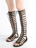 Sandales Gladiator Femme Street Wear Polyester Slip-On Sandals Bout rond Plat Noir