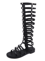 Sandales Gladiator noires Sandales Gladiator à bout rond en cuir PU