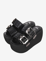 Sandales gothiques Lolita à bout rond en cuir PU Chaussures Compensées d