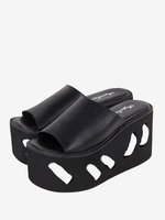 Sandales gothiques Lolita à bout rond en cuir PU Chaussures dété Lolita noires