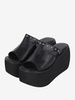 Sandales gothiques Lolita à rivets bout ouvert imprimé floral cuir PU chaussures dété noires Lolita