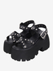 Sandales gothiques Lolita avec détails métalliques bout ouvert cuir PU métallique chaussures dété noires Lolita