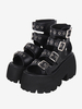 Sandales gothiques Lolita avec œillets bout ouvert cuir PU métallique chaussures dété noires Lolita