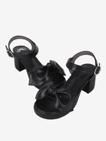 Sandales gothiques Lolita avec nœuds à bout ouvert en cuir PU chaussures dété noires Lolita