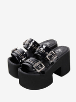 Sandales gothiques Lolita Chaussures dété Lolita à bout rond en cuir verni noir