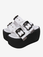 Sandales gothiques Lolita détails en métal blanc cuir PU métallisé chaussures dété Lolita à bout ouvert