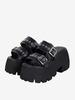 Sandales gothiques Lolita détails en métal noir cuir PU métallisé chaussures dété Lolita à bout ouvert