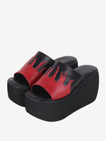 Sandales gothiques Lolita Rivets Bout ouvert Bloc de couleur Cuir PU Chaussures dété Lolita noires