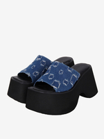 Sandales gothiques Lolita tissées à bout ouvert en cuir PU chaussures dété bleues Lolita