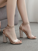 Sandales habillées pour femmes; bride à la cheville ornée de strass; talons épais; sandales transparentes