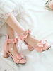 Sandales Lolita douces arcs bout rond en cuir PU talon épais"idien décontracté rose Lolita été bride à la cheville talons