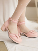 Sandales Lolita douces arcs bout rond talon épais en cuir PU rose Lolita été bride à la cheville talons
