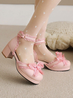 Sandales Lolita douces arcs bout rond talon épais en cuir PU rose Lolita été bride à la cheville talons