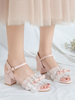 Sandales Lolita douces bout rond talon épais en cuir PU arcs rose Lolita été bride à la cheville talons