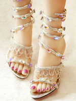 Sandales Lolita douces franges strass en cuir PU bout pointu talon aiguille ruban personnaliser sandales dété Lolita