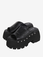 Sandales Lolita Gothiques Rivets Bout Rond En Cuir PU Chaussures Dété Lolita Noires