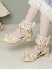 Sandales Lolita Style Rococo Beige Arcs Perles Bout Découpé Lolita Chaussures D
