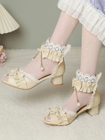 Sandales Lolita Style Rococo Beige Arcs Perles Bout Découpé Lolita Chaussures D