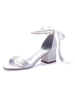 Sandales mariée blanche en satin décoré de perles et noeud