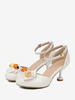Sandales Mignonne Lolita Nœuds Bout Rond Cuir PU Beige Chaussures D