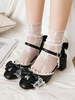 Sandales Mignonne Lolita Nœuds Volants Bout Rond Cuir PU Chaussures D