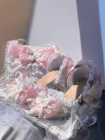 Sandales Mignonne Lolita Volants Nœuds Perles Bout Pointu Tissu Élastique Violet Lolita Chaussures D