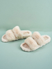 Sandales Mules Plate Femmes à Fausse Fourrure Synthétique avec Bout Ouvert Unicolore Sandales Mules Plate Femmes