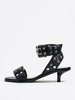 Sandales Noires À Talons Bas Chaussures Femmes Boucle Cloutée Bride À La Cheville