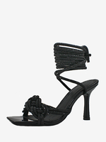 Sandales noires à talons hauts et bout ouvert avec nœuds Chaussures de bal